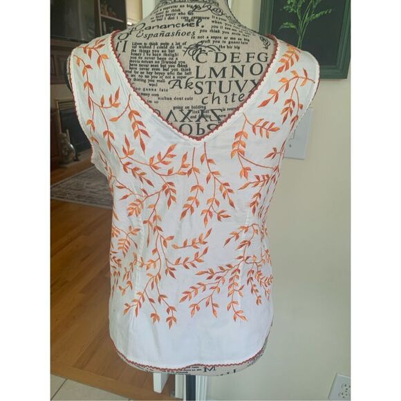 Papillon Womens WHITE ORANGE EMBROIDERED TOP - Picture 7 of 9